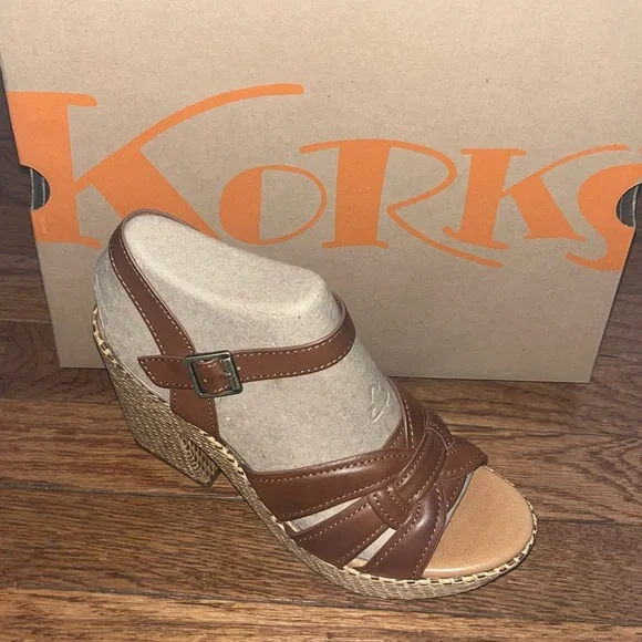 KORKS Dee Wedge Wrapped Platform Brown Faux Leather Straps Women’s Size 8 - Picture 2 of 14